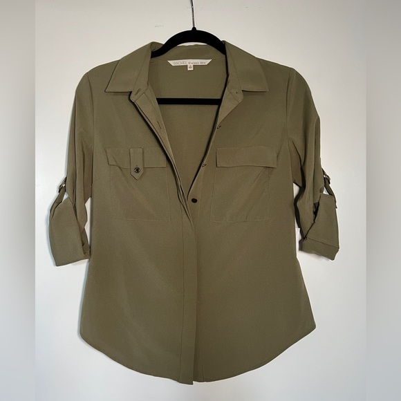 NWT Rachel Roy olive green button down shirt size 2 - Picture 1 of 4